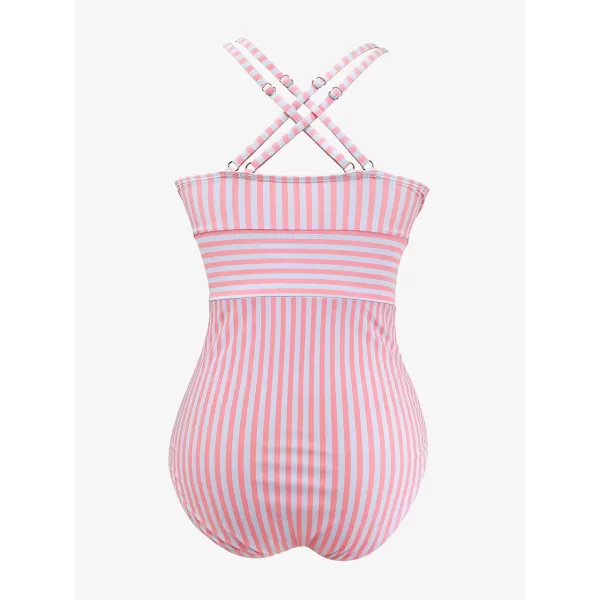 SouqFone One Piece Bathing Suits for Women Tummy Control Monokini Swimsuits001pink Striped