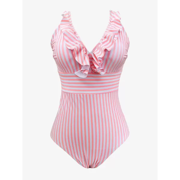 SouqFone One Piece Bathing Suits for Women Tummy Control Monokini Swimsuits001pink Striped
