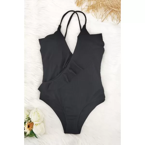 SouqFone One Piece Bathing Suits for Women Tummy Control Monokini Swimsuits02black
