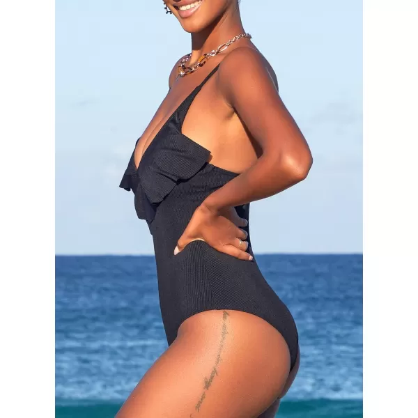 SouqFone One Piece Bathing Suits for Women Tummy Control Monokini Swimsuits02black
