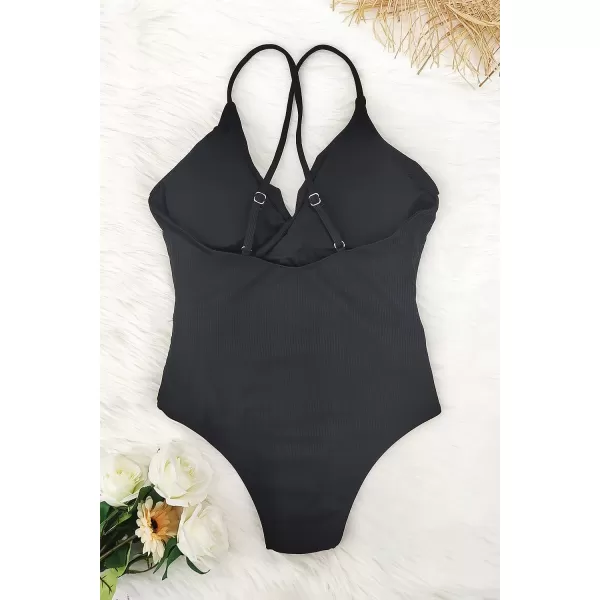 SouqFone One Piece Bathing Suits for Women Tummy Control Monokini Swimsuits02black