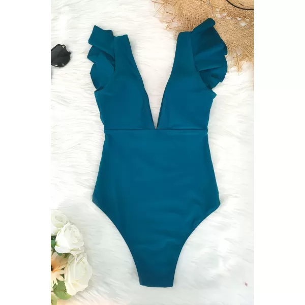 SouqFone One Piece Bathing Suits for Women Tummy Control Monokini Swimsuits04petrol Blue