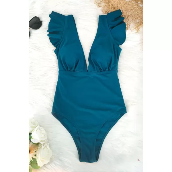 SouqFone One Piece Bathing Suits for Women Tummy Control Monokini Swimsuits04petrol Blue