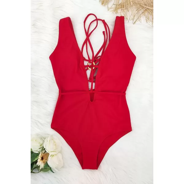 SouqFone One Piece Bathing Suits for Women Tummy Control Monokini Swimsuits05red