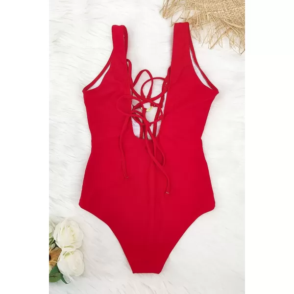 SouqFone One Piece Bathing Suits for Women Tummy Control Monokini Swimsuits05red