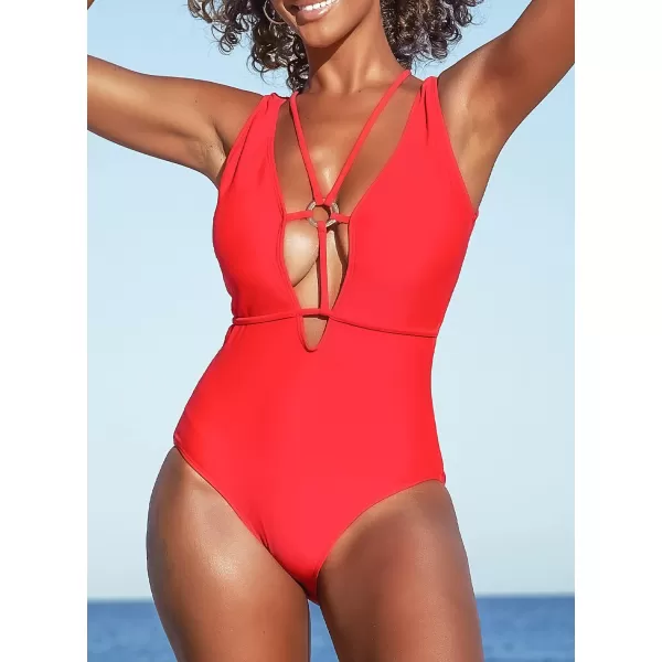 SouqFone One Piece Bathing Suits for Women Tummy Control Monokini Swimsuits05red