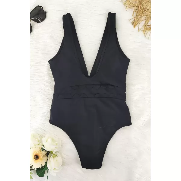 SouqFone One Piece Bathing Suits for Women Tummy Control Monokini Swimsuits06black