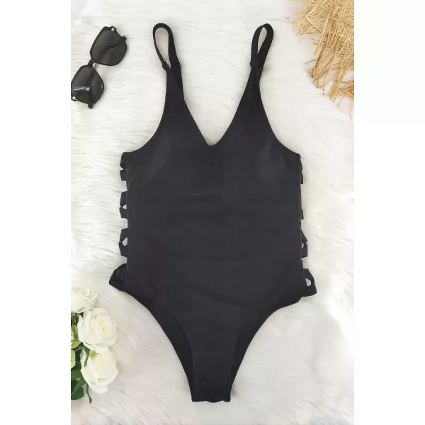 SouqFone One Piece Bathing Suits for Women Tummy Control Monokini Swimsuits07black