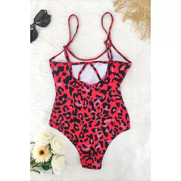 SouqFone One Piece Bathing Suits for Women Tummy Control Monokini Swimsuits09red Leopard