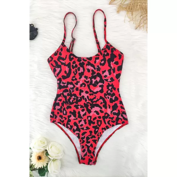 SouqFone One Piece Bathing Suits for Women Tummy Control Monokini Swimsuits09red Leopard