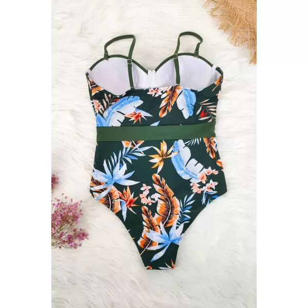 SouqFone One Piece Bathing Suits for Women Tummy Control Monokini Swimsuits10tropical Leaf