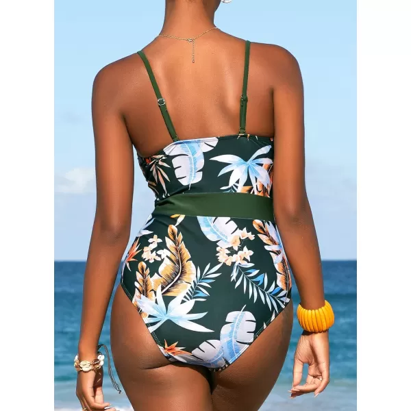 SouqFone One Piece Bathing Suits for Women Tummy Control Monokini Swimsuits10tropical Leaf