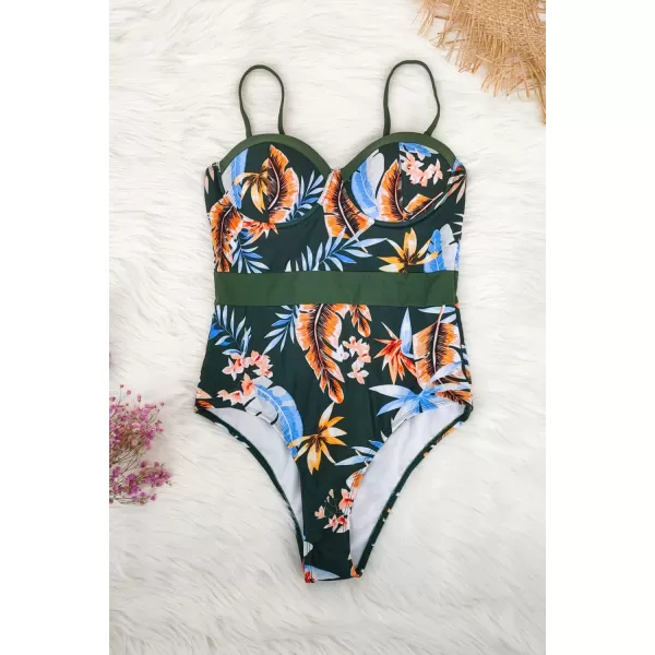 SouqFone One Piece Bathing Suits for Women Tummy Control Monokini Swimsuits10tropical Leaf
