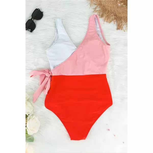 SouqFone One Piece Bathing Suits for Women Tummy Control Monokini Swimsuits12orange White