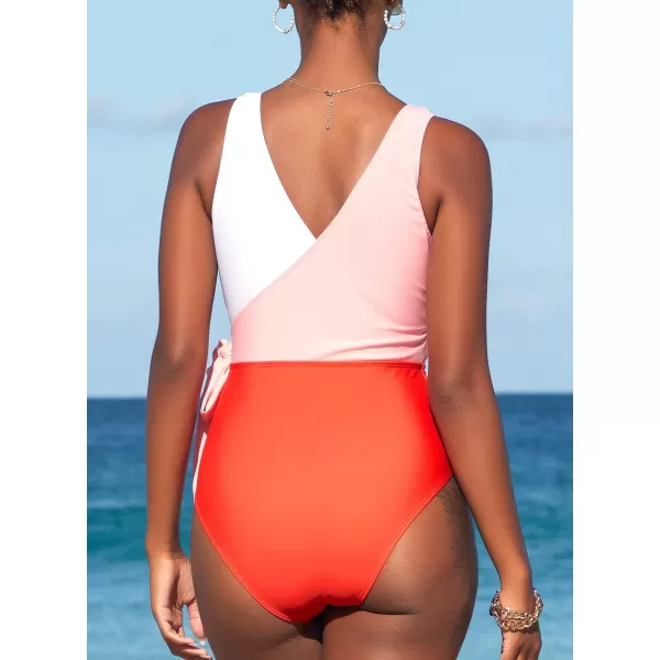 SouqFone One Piece Bathing Suits for Women Tummy Control Monokini Swimsuits12orange White
