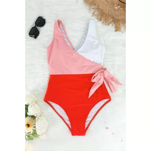 SouqFone One Piece Bathing Suits for Women Tummy Control Monokini Swimsuits12orange White