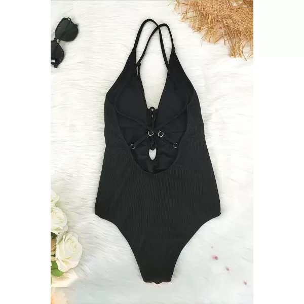 SouqFone One Piece Bathing Suits for Women Tummy Control Monokini Swimsuits13black