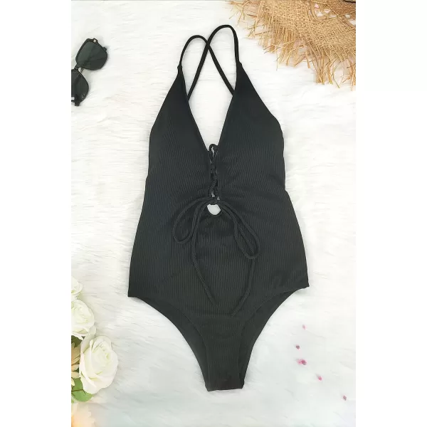 SouqFone One Piece Bathing Suits for Women Tummy Control Monokini Swimsuits13black