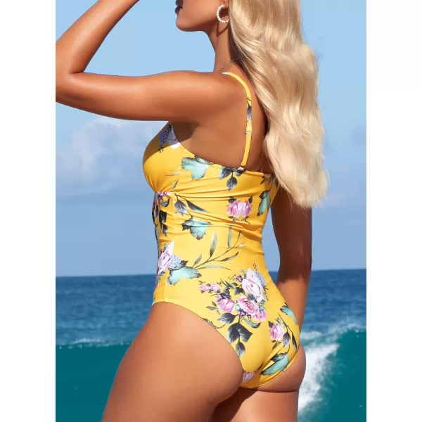 SouqFone One Piece Bathing Suits for Women Tummy Control Monokini Swimsuits14yellow Floral