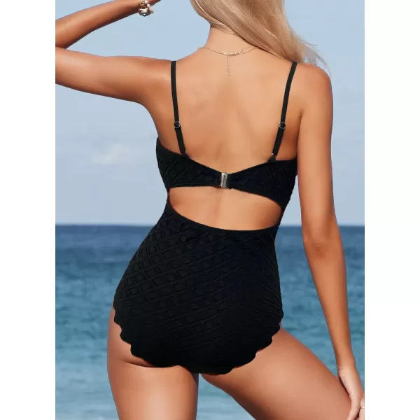 SouqFone One Piece Bathing Suits for Women Tummy Control Monokini Swimsuits15black