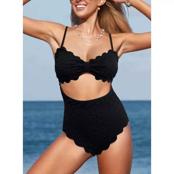 SouqFone One Piece Bathing Suits for Women Tummy Control Monokini Swimsuits15black