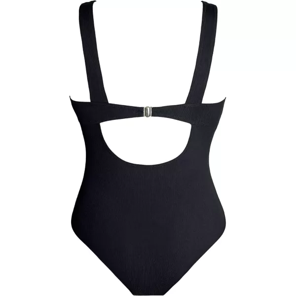 SouqFone One Piece Bathing Suits for Women Tummy Control Monokini Swimsuits16black