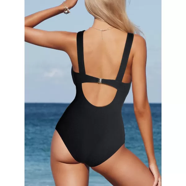 SouqFone One Piece Bathing Suits for Women Tummy Control Monokini Swimsuits16black