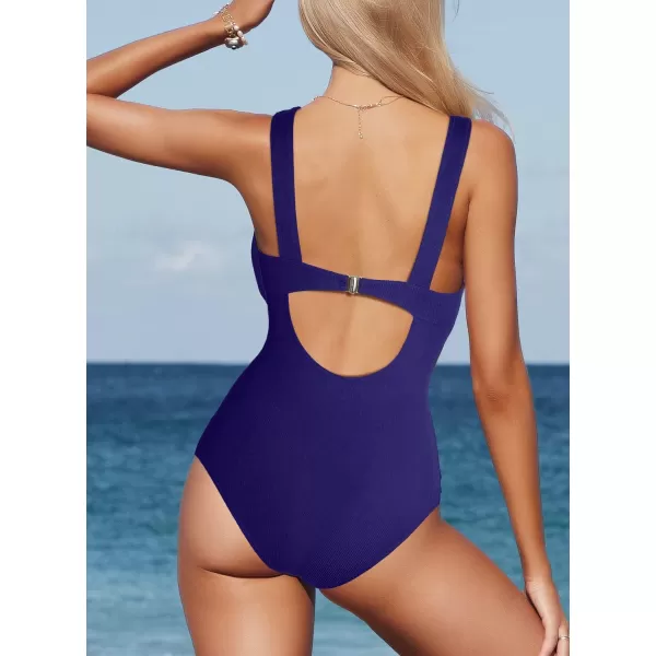 SouqFone One Piece Bathing Suits for Women Tummy Control Monokini Swimsuits17blue