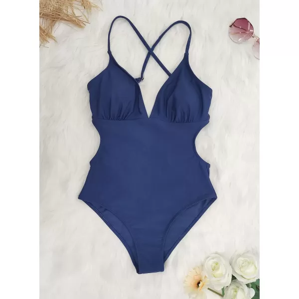 SouqFone One Piece Bathing Suits for Women Tummy Control Monokini Swimsuits18blue