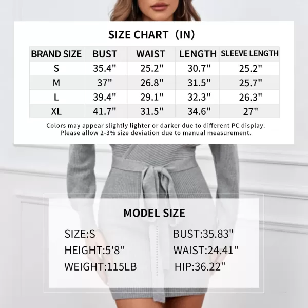 SouqFone Women Wrap Sweater Dresses Sexy Long Batwing Sleeve V Neck Backless Knitted Bodycon Cocktail Sweater Dress with BeltGrey