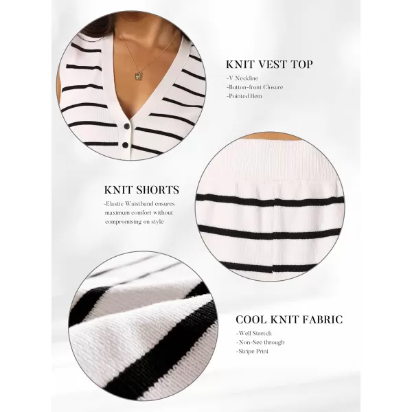 SuperPrity 2 Piece Outfits for Women Summer Casual Knit Matching Lounge Set Sleeveless Button Vest Top and Shorts Pajama SetBlack Stripe
