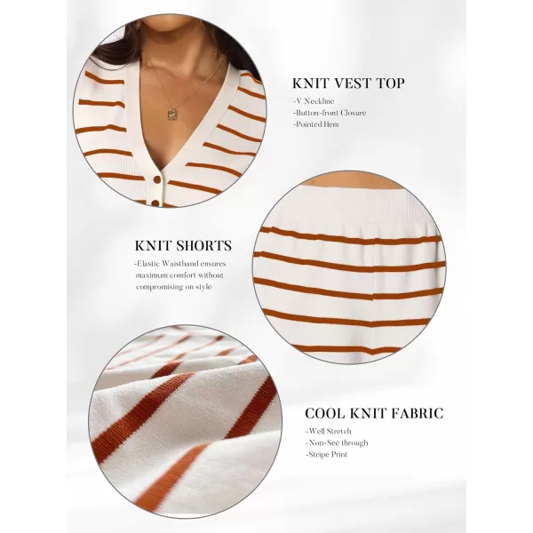 SuperPrity 2 Piece Outfits for Women Summer Casual Knit Matching Lounge Set Sleeveless Button Vest Top and Shorts Pajama SetCaramel Stripe