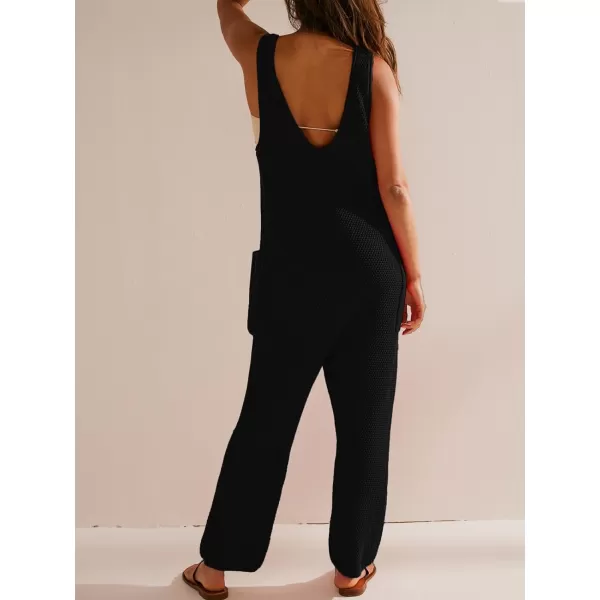 SuperPrity Jumpsuits for Women Summer Casual Sleeveless Sweater Jumpers with Pockets Knit Long Pants Rompers Baggy OverallsBlack