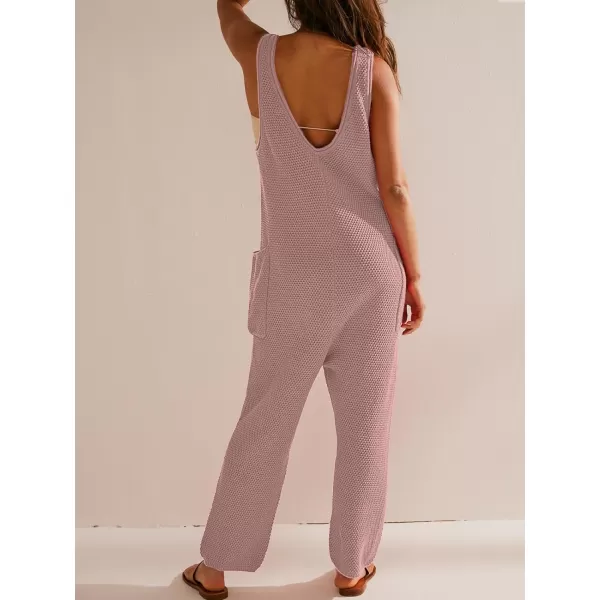 SuperPrity Jumpsuits for Women Summer Casual Sleeveless Sweater Jumpers with Pockets Knit Long Pants Rompers Baggy OverallsPink Purple