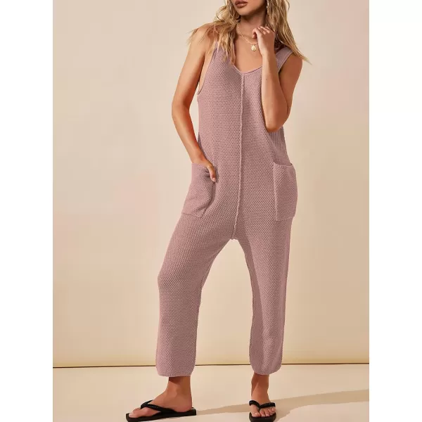 SuperPrity Jumpsuits for Women Summer Casual Sleeveless Sweater Jumpers with Pockets Knit Long Pants Rompers Baggy OverallsPink Purple