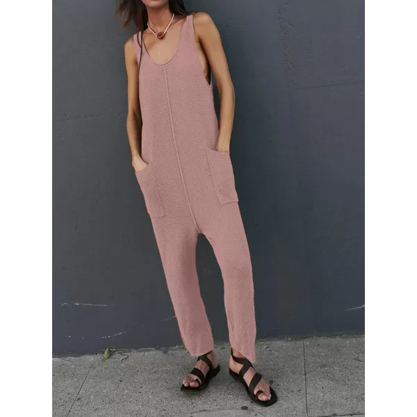 SuperPrity Jumpsuits for Women Summer Casual Sleeveless Sweater Jumpers with Pockets Knit Long Pants Rompers Baggy OverallsPink Purple