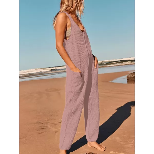 SuperPrity Jumpsuits for Women Summer Casual Sleeveless Sweater Jumpers with Pockets Knit Long Pants Rompers Baggy OverallsPink Purple