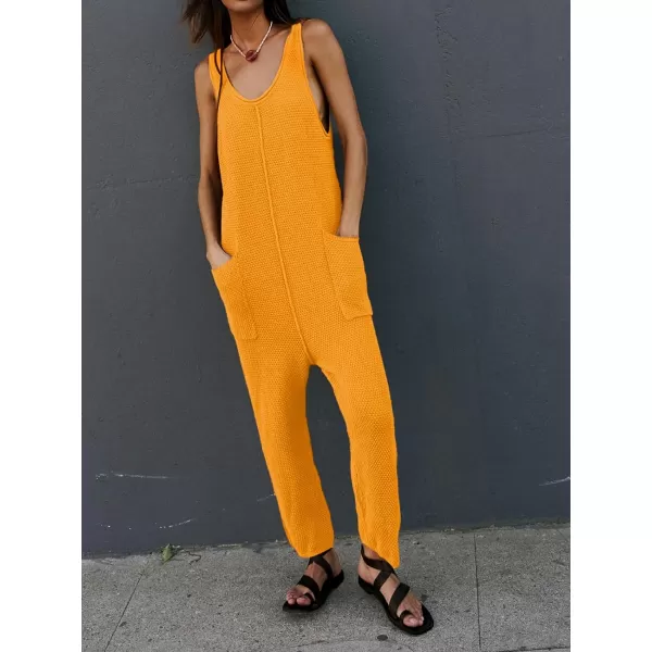 SuperPrity Jumpsuits for Women Summer Casual Sleeveless Sweater Jumpers with Pockets Knit Long Pants Rompers Baggy OverallsYellow