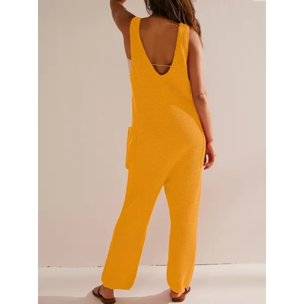 SuperPrity Jumpsuits for Women Summer Casual Sleeveless Sweater Jumpers with Pockets Knit Long Pants Rompers Baggy OverallsYellow