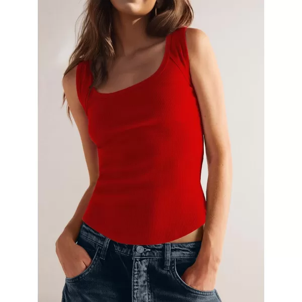 SuperPrity Tank Top for Women Summer Casual Scoop Neck Sleeveless Ribbed Knit Slim Fit Basic ShirtsRed