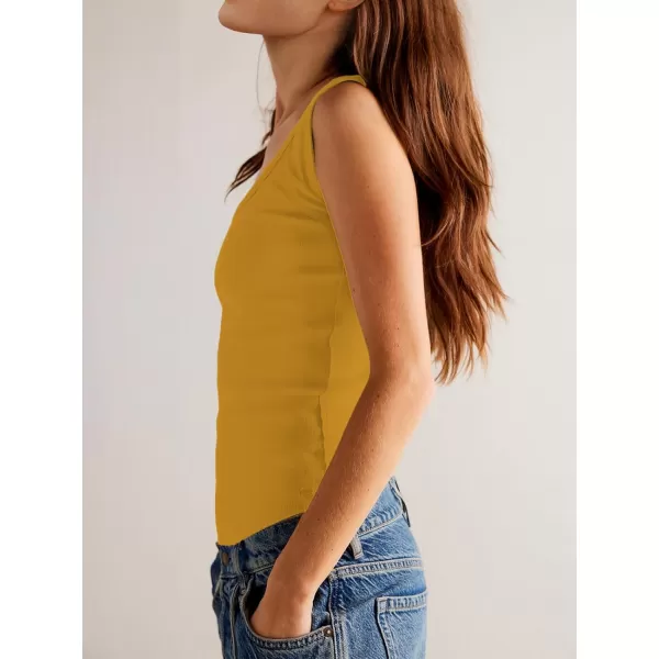 SuperPrity Tank Top for Women Summer Casual Scoop Neck Sleeveless Ribbed Knit Slim Fit Basic ShirtsYellow