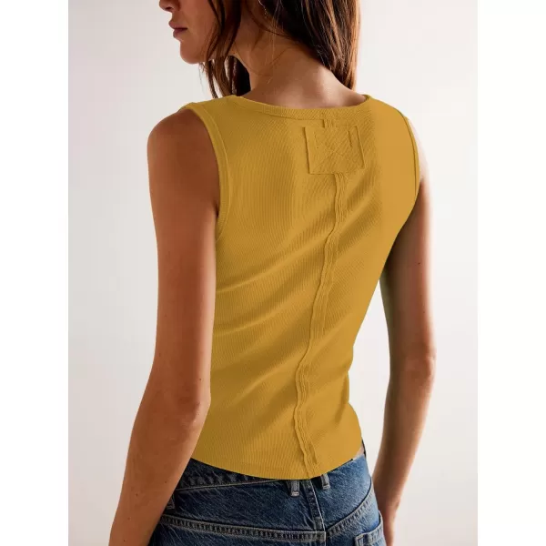 SuperPrity Tank Top for Women Summer Casual Scoop Neck Sleeveless Ribbed Knit Slim Fit Basic ShirtsYellow