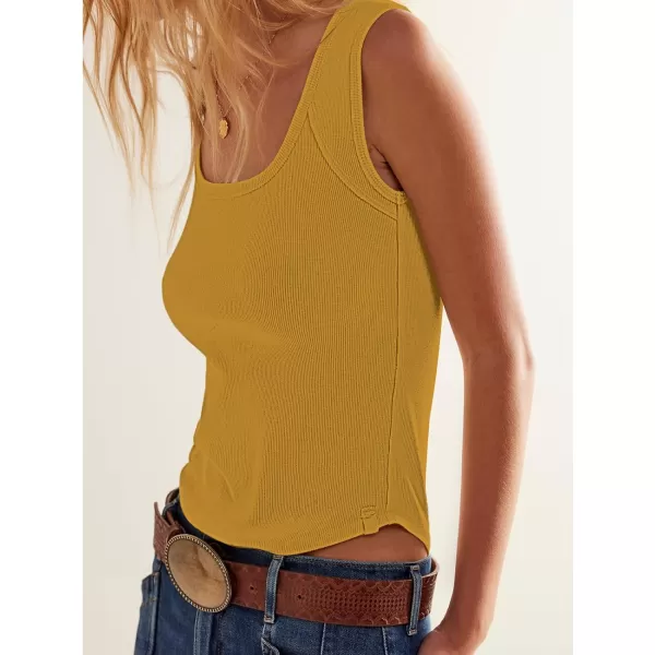 SuperPrity Tank Top for Women Summer Casual Scoop Neck Sleeveless Ribbed Knit Slim Fit Basic ShirtsYellow