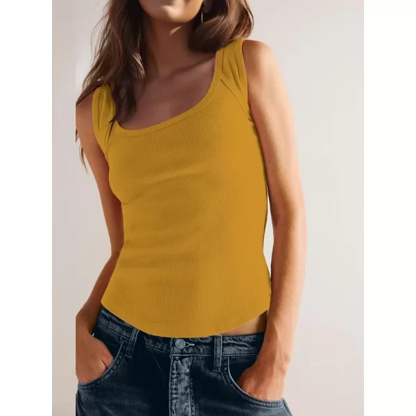 SuperPrity Tank Top for Women Summer Casual Scoop Neck Sleeveless Ribbed Knit Slim Fit Basic ShirtsYellow