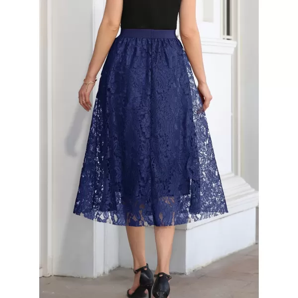 SuperPrity Women Skirts High Waist Long Skirts Elegant Two Layered Flowy Lace Aline Flared Midi Skirts03blue