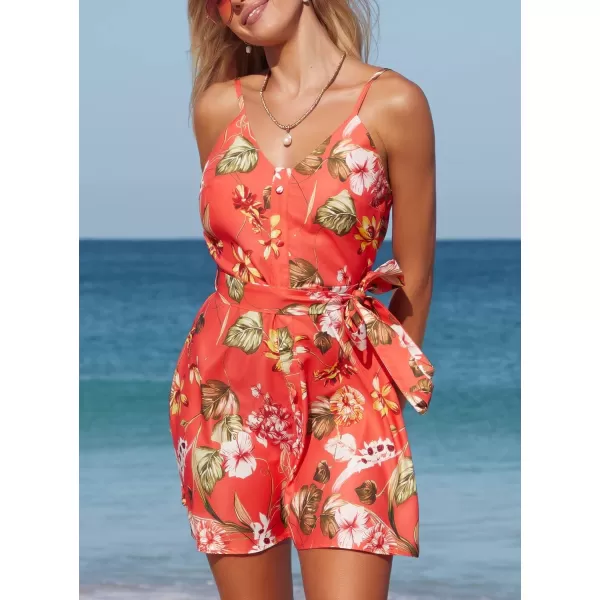 SouqFone Summer Mini Dress for Women V Neck Bohemia Beach Party Dresses02red Floral