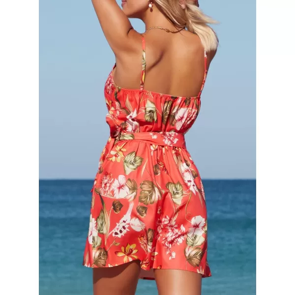 SouqFone Summer Mini Dress for Women V Neck Bohemia Beach Party Dresses02red Floral