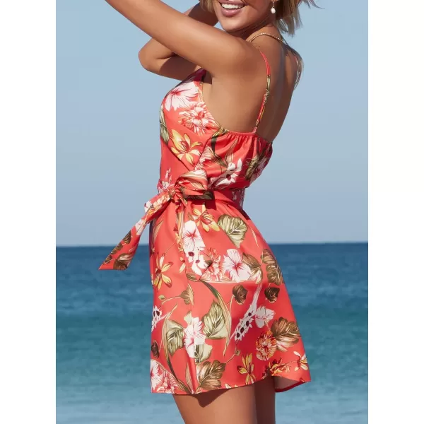 SouqFone Summer Mini Dress for Women V Neck Bohemia Beach Party Dresses02red Floral