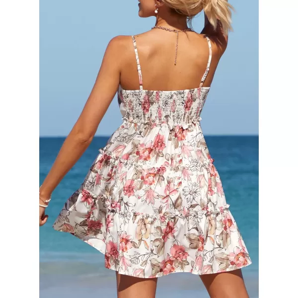 SouqFone Summer Mini Dress for Women V Neck Bohemia Beach Party Dresses04pink Floral