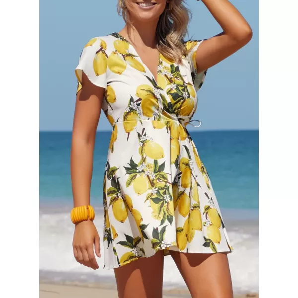 SouqFone Summer Mini Dress for Women V Neck Bohemia Beach Party Dresses07yellow Lemon